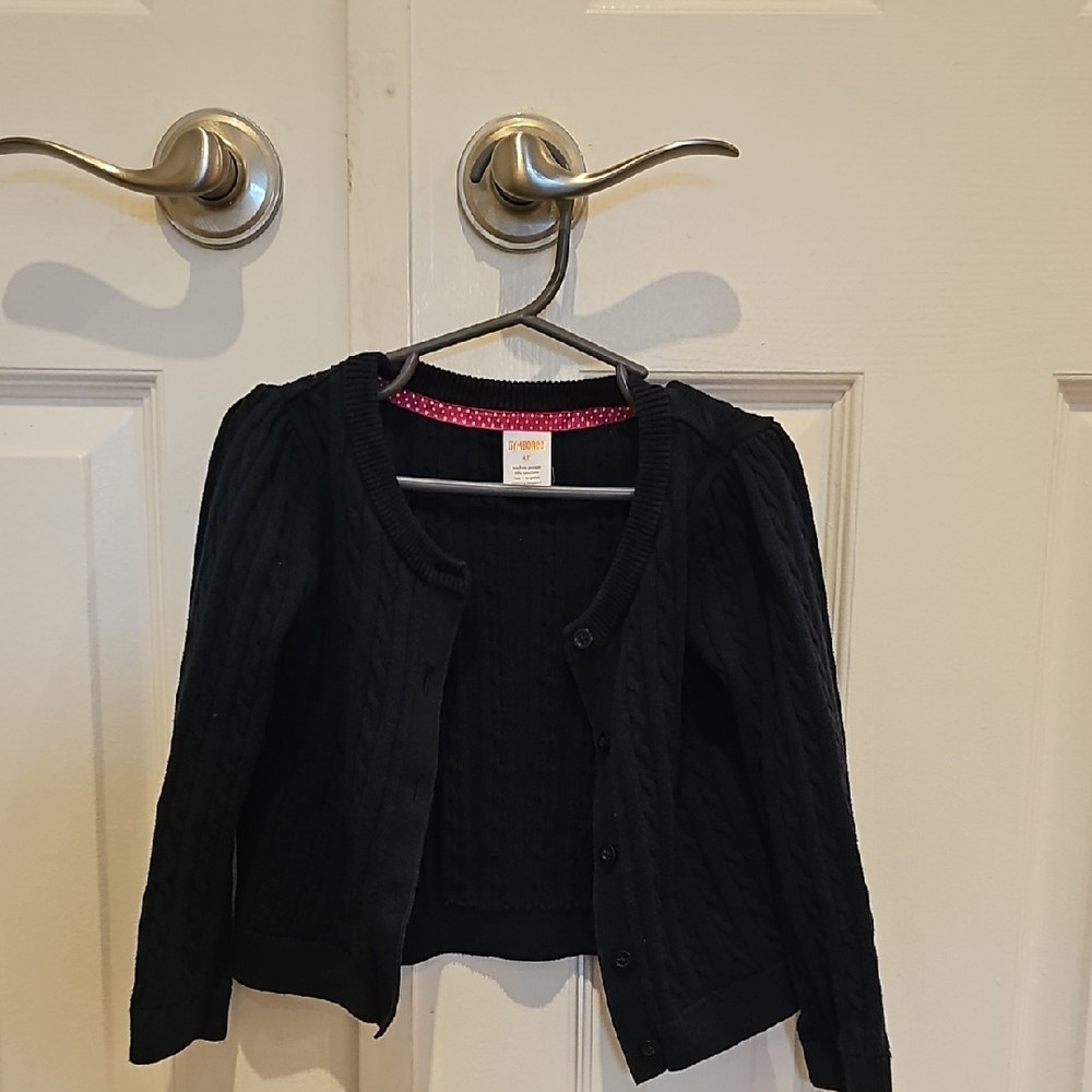Gymboree Navy Cable Knit Sweater with Pink Trim